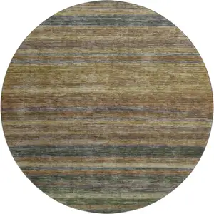 Photo of 8' Brown Gold And Gray Striped Washable Round Rug With UV Protection