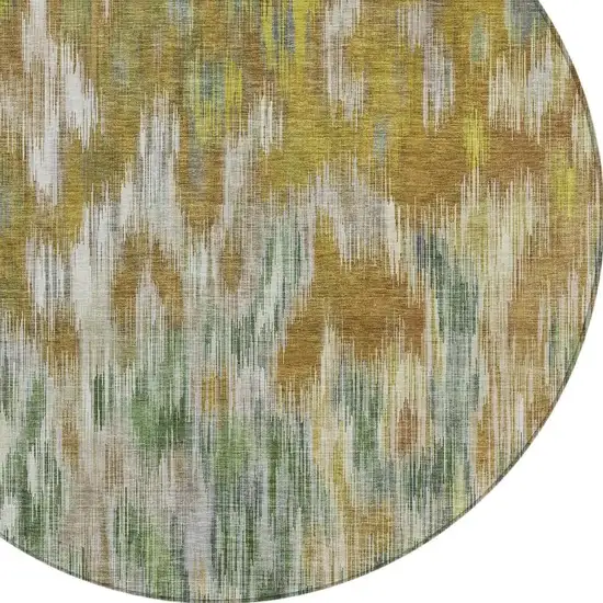 8' Brown Gold And Ivory Round Abstract Washable Indoor Outdoor Area Rug Photo 5