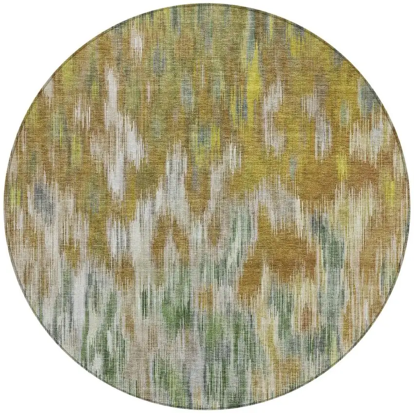 8' Brown Gold And Ivory Round Abstract Washable Indoor Outdoor Area Rug Photo 3
