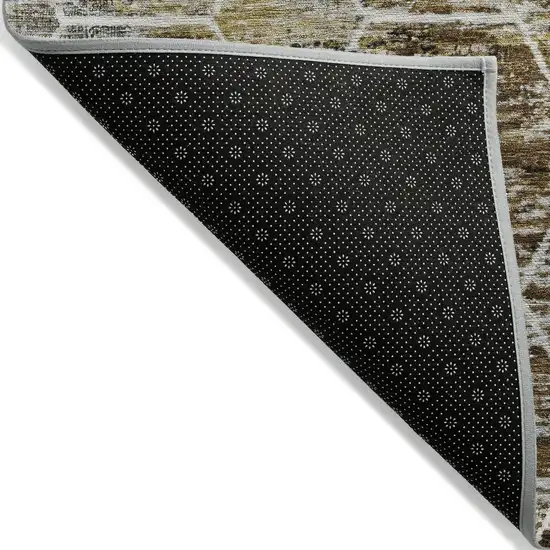 8' Brown Gold And Ivory Round Geometric Washable Indoor Outdoor Area Rug Photo 9