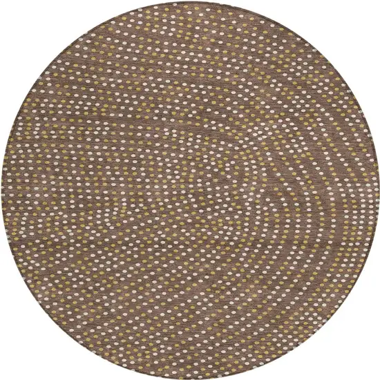 8' Brown Gold And Ivory Round Polka Dot Washable Indoor Outdoor Area Rug Photo 5