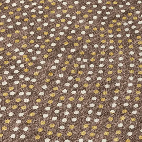 8' Brown Gold And Ivory Round Polka Dot Washable Indoor Outdoor Area Rug Photo 4