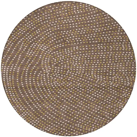 8' Brown Gold And Ivory Round Polka Dot Washable Indoor Outdoor Area Rug Photo 6
