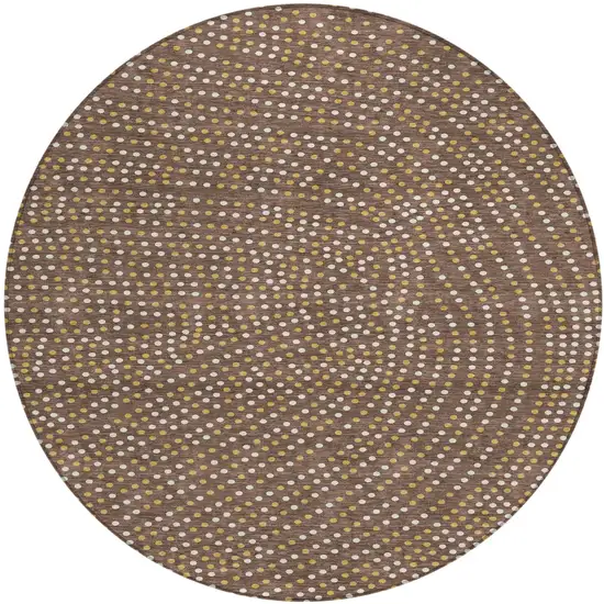 8' Brown Gold And Ivory Round Polka Dot Washable Indoor Outdoor Area Rug Photo 2