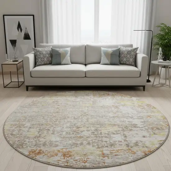8' Brown Gold And Orange Oriental Washable Round Rug With UV Protection Photo 2
