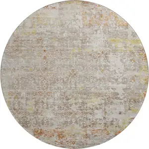 Photo of 8' Brown Gold And Orange Oriental Washable Round Rug With UV Protection