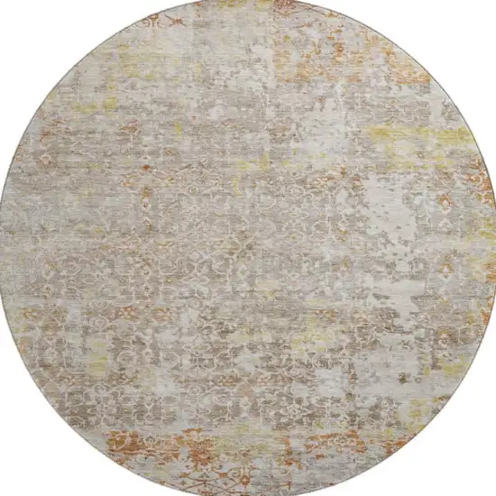 8' Brown Gold And Orange Oriental Washable Round Rug With UV Protection Photo 3
