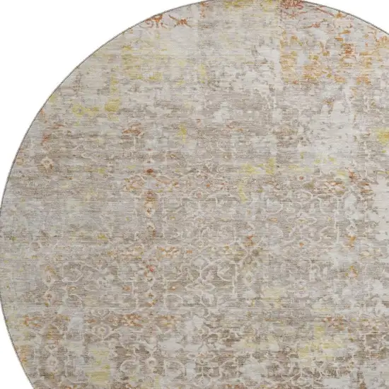 8' Brown Gold And Orange Oriental Washable Round Rug With UV Protection Photo 2