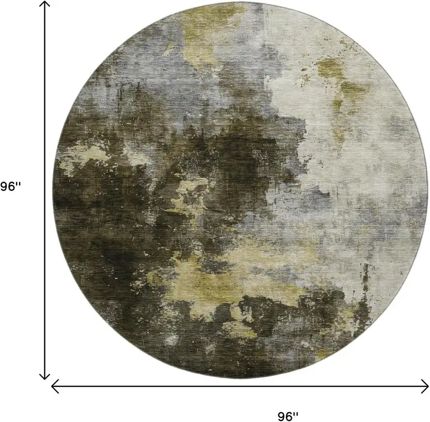 8' Brown Gold And Silver Abstract Washable Round Rug With UV Protection Photo 9
