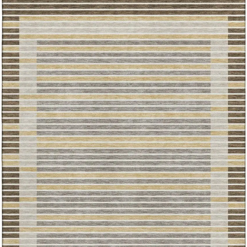 8' Brown Gold And Silver Striped Washable Area Rug With UV Protection Photo 3