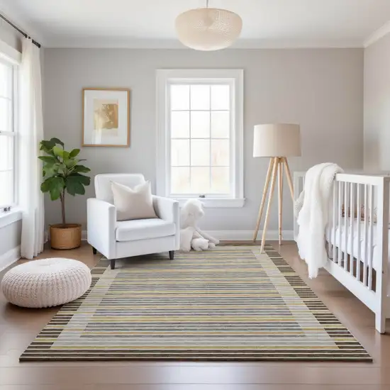 8' Brown Gold And Silver Striped Washable Area Rug With UV Protection Photo 6