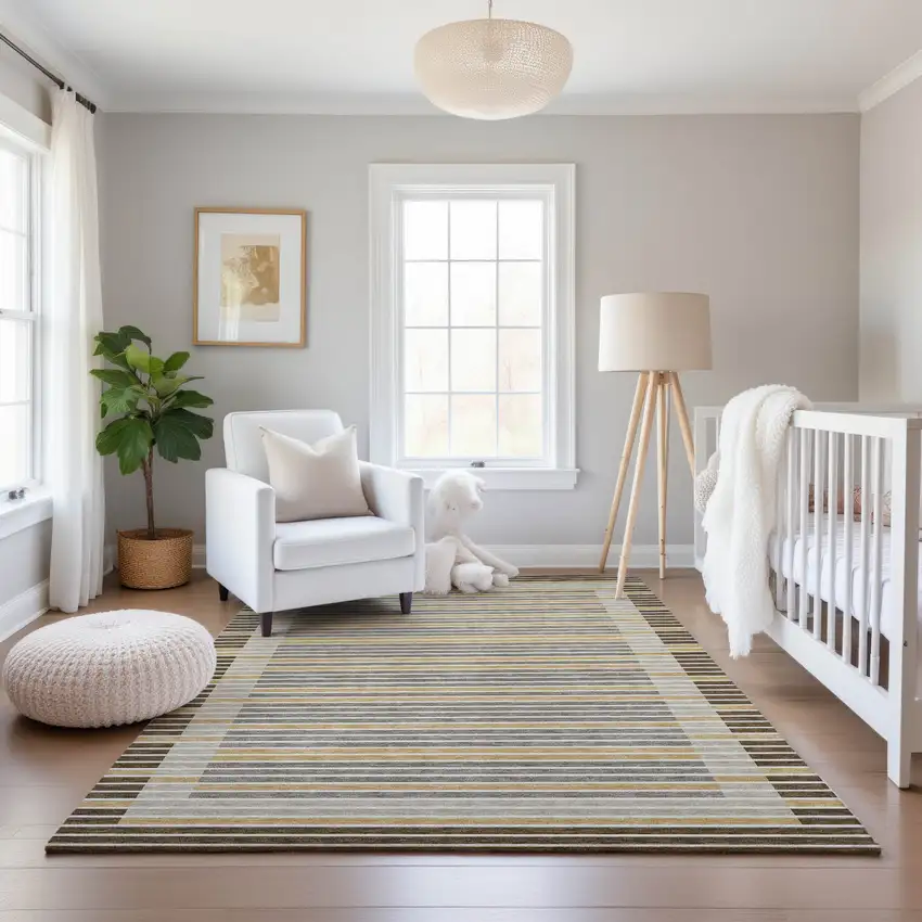 8' Brown Gold And Silver Striped Washable Area Rug With UV Protection Photo 6