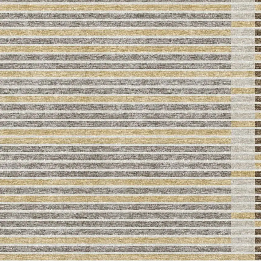 8' Brown Gold And Silver Striped Washable Area Rug With UV Protection Photo 2