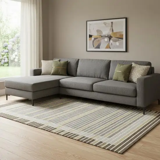 8' Brown Gold And Silver Striped Washable Area Rug With UV Protection Photo 2