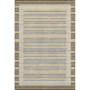 Photo of 8' Brown Gold And Silver Striped Washable Area Rug With UV Protection