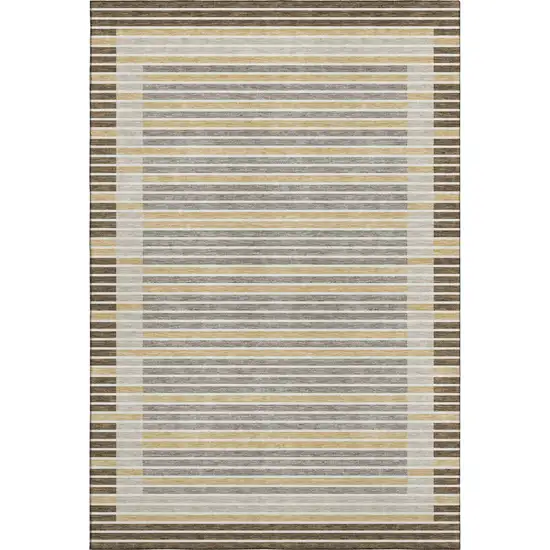 8' Brown Gold And Silver Striped Washable Area Rug With UV Protection Photo 1