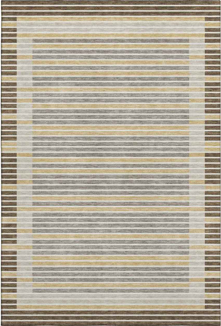 8' Brown Gold And Silver Striped Washable Area Rug With UV Protection Photo 1