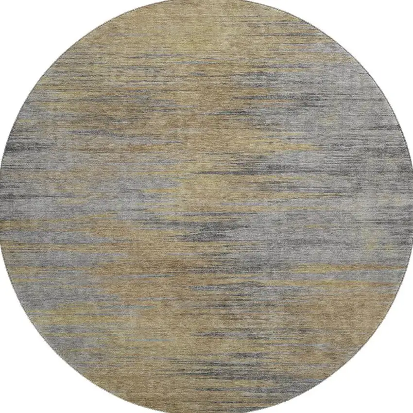 8' Brown Gold And Taupe Abstract Washable Round Rug With UV Protection Photo 3