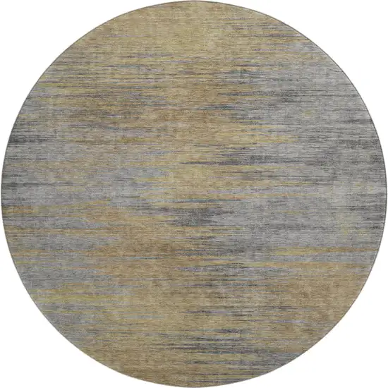 8' Brown Gold And Taupe Abstract Washable Round Rug With UV Protection Photo 1