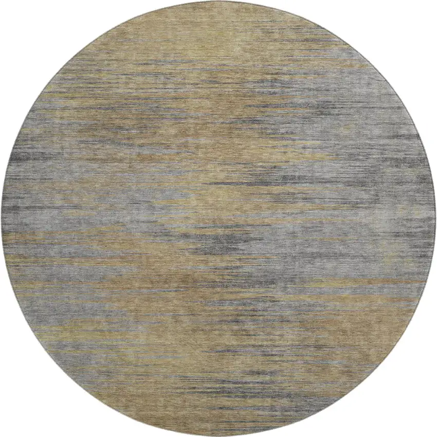 8' Brown Gold And Taupe Abstract Washable Round Rug With UV Protection Photo 1
