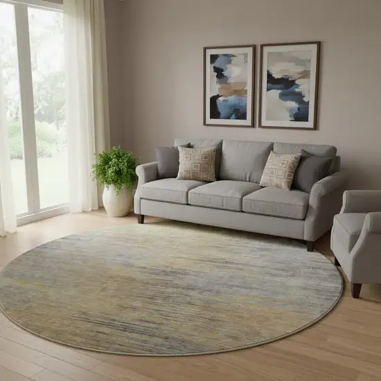 8' Brown Gold And Taupe Abstract Washable Round Rug With UV Protection Photo 1