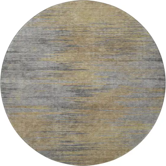8' Brown Gold And Taupe Abstract Washable Round Rug With UV Protection Photo 4