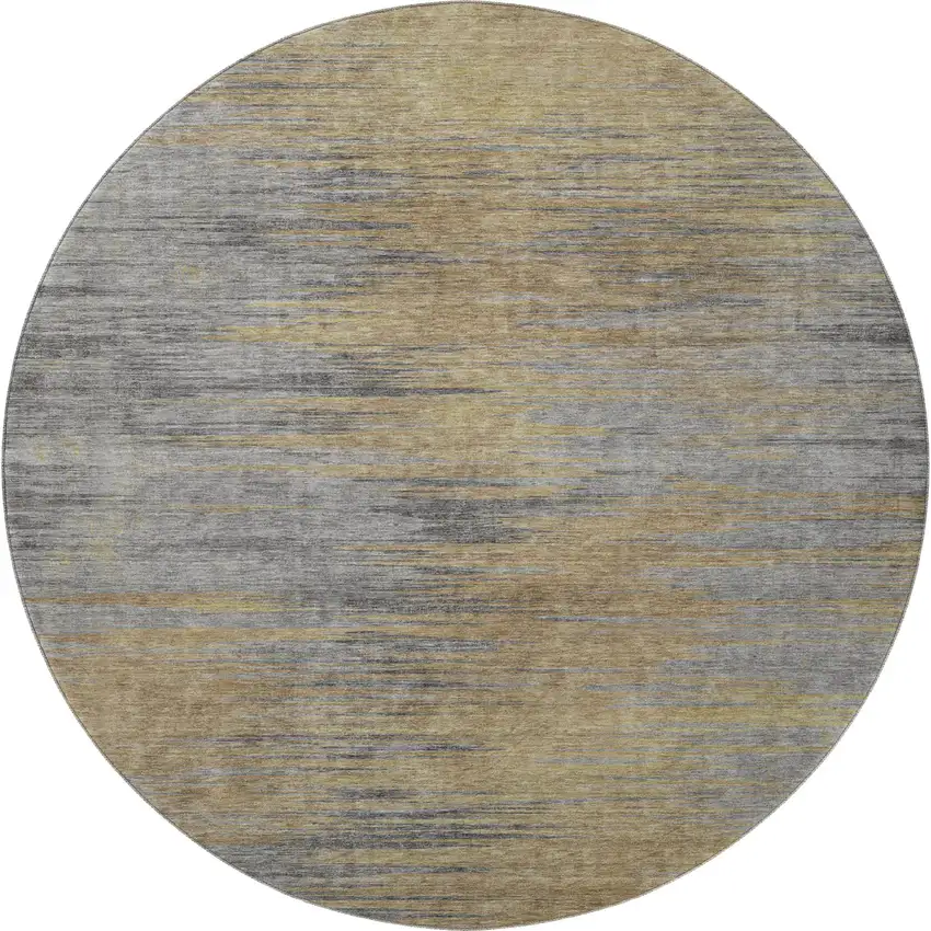 8' Brown Gold And Taupe Abstract Washable Round Rug With UV Protection Photo 4