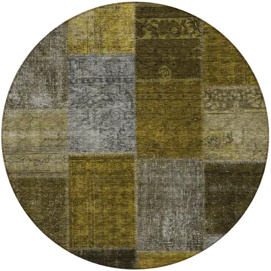 8' Brown Gold And Taupe Round Patchwork Washable Indoor Outdoor Area Rug Photo 6