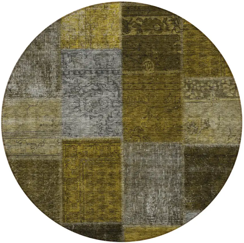 8' Brown Gold And Taupe Round Patchwork Washable Indoor Outdoor Area Rug Photo 6