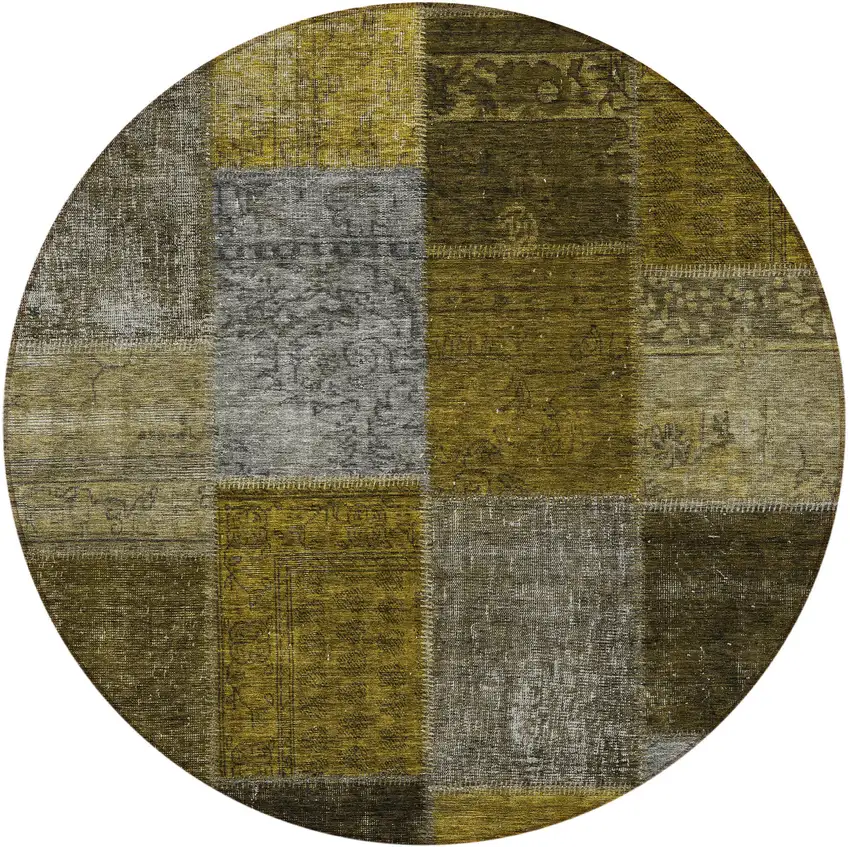 8' Brown Gold And Taupe Round Patchwork Washable Indoor Outdoor Area Rug Photo 6