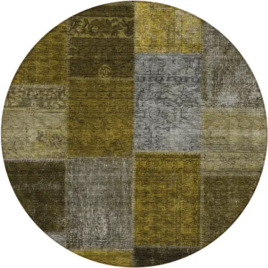 8' Brown Gold And Taupe Round Patchwork Washable Indoor Outdoor Area Rug Photo 2