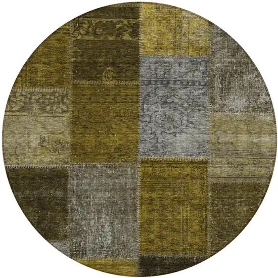 8' Brown Gold And Taupe Round Patchwork Washable Indoor Outdoor Area Rug Photo 2