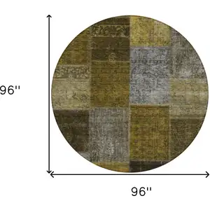 Photo of 8' Brown Gold And Taupe Round Patchwork Washable Indoor Outdoor Area Rug