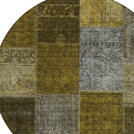 8' Brown Gold And Taupe Round Patchwork Washable Indoor Outdoor Area Rug Photo 5