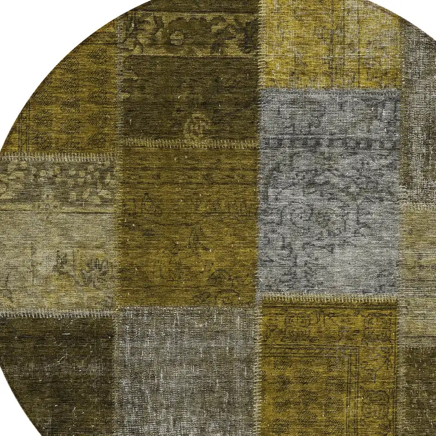 8' Brown Gold And Taupe Round Patchwork Washable Indoor Outdoor Area Rug Photo 5