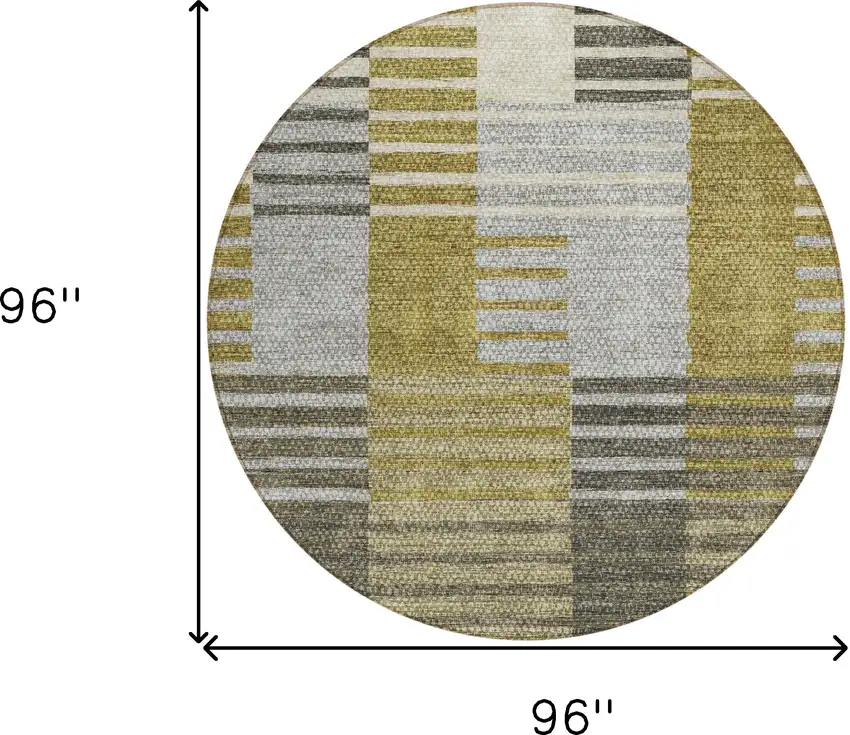 8' Brown Gold And Taupe Round Striped Washable Indoor Outdoor Area Rug Photo 3