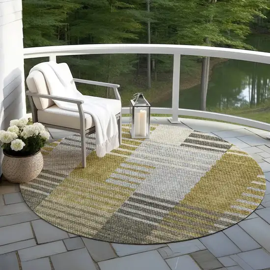 8' Brown Gold And Taupe Round Striped Washable Indoor Outdoor Area Rug Photo 7