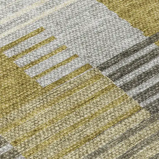 8' Brown Gold And Taupe Round Striped Washable Indoor Outdoor Area Rug Photo 9