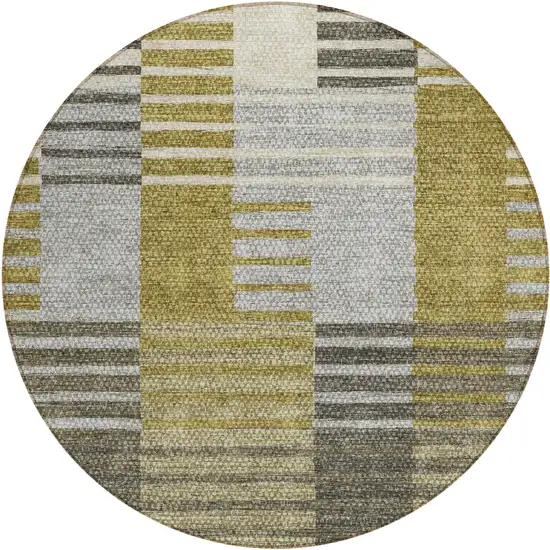 8' Brown Gold And Taupe Round Striped Washable Indoor Outdoor Area Rug Photo 2