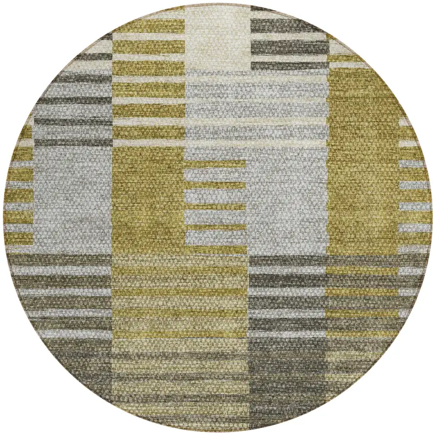 8' Brown Gold And Taupe Round Striped Washable Indoor Outdoor Area Rug Photo 2