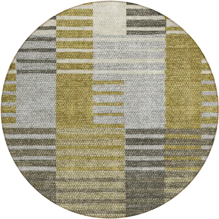 8' Brown Gold And Taupe Round Striped Washable Indoor Outdoor Area Rug Photo 2