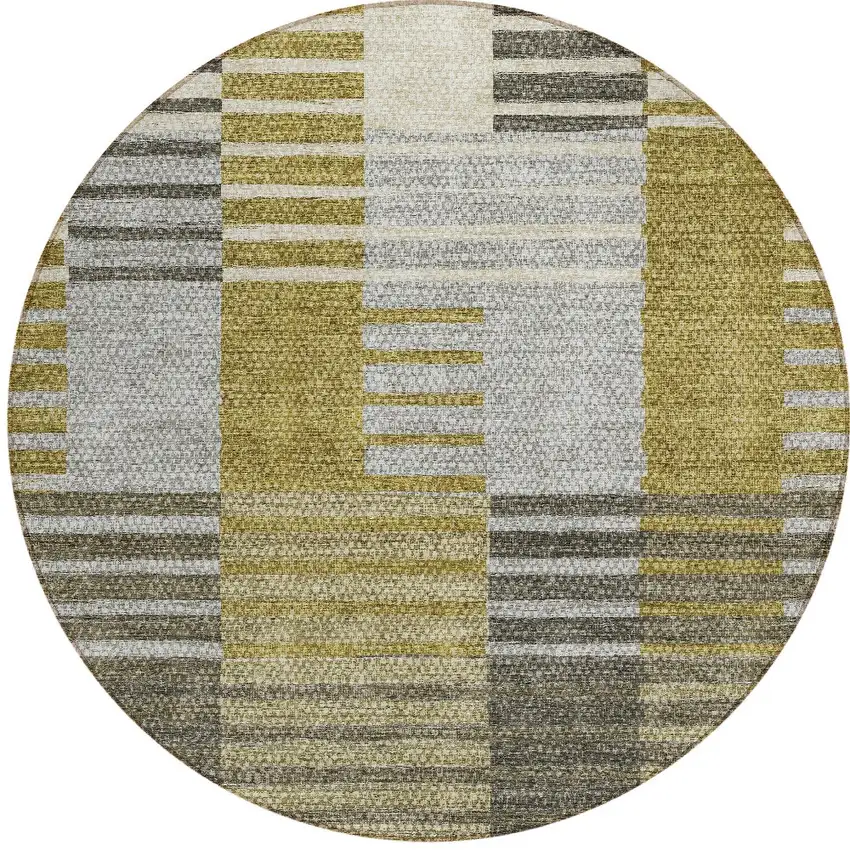 8' Brown Gold And Taupe Round Striped Washable Indoor Outdoor Area Rug Photo 5