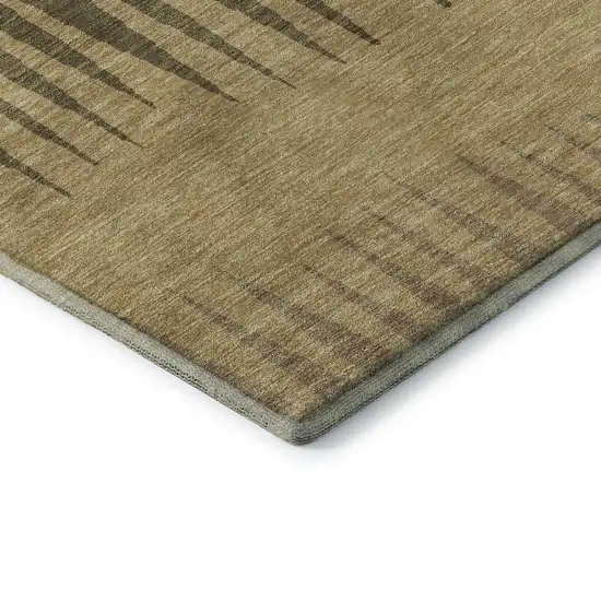 8' Brown Gold And Taupe Striped Washable Round Rug With UV Protection Photo 7