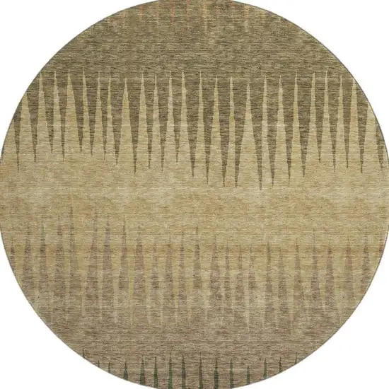 8' Brown Gold And Taupe Striped Washable Round Rug With UV Protection Photo 4