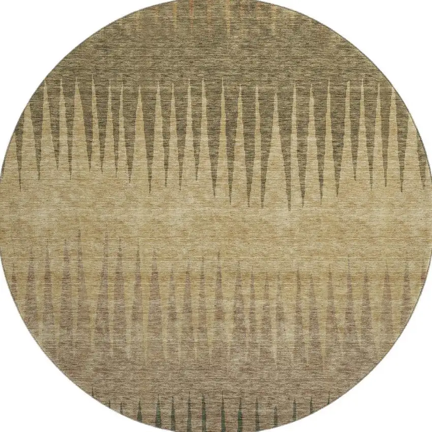8' Brown Gold And Taupe Striped Washable Round Rug With UV Protection Photo 4