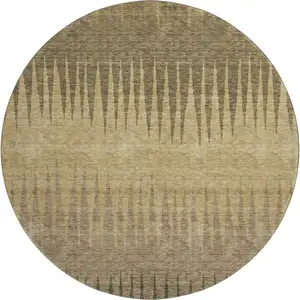 Photo of 8' Brown Gold And Taupe Striped Washable Round Rug With UV Protection