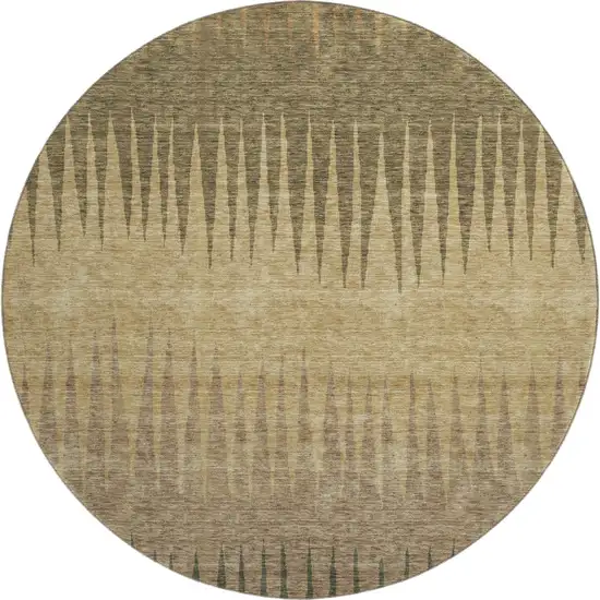 8' Brown Gold And Taupe Striped Washable Round Rug With UV Protection Photo 1
