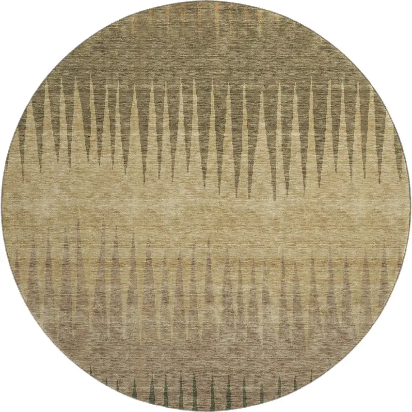 8' Brown Gold And Taupe Striped Washable Round Rug With UV Protection Photo 1