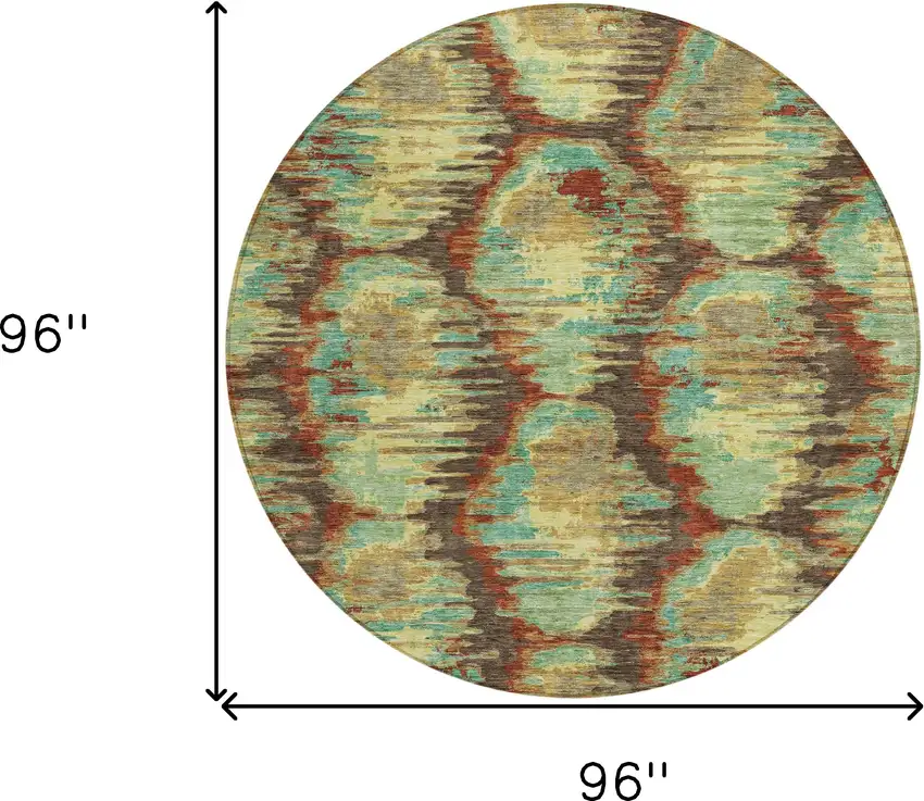 8' Brown Gold And Teal Blue Round Abstract Washable Indoor Outdoor Area Rug Photo 9