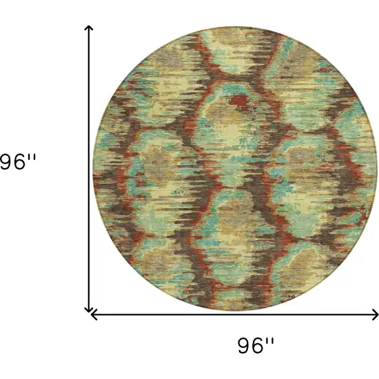 8' Brown Gold And Teal Blue Round Abstract Washable Indoor Outdoor Area Rug Photo 9